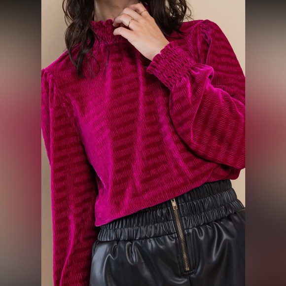 Most Fabulous Smoked Mock Neck Velvet Ribbed Top - Picture 6 of 6